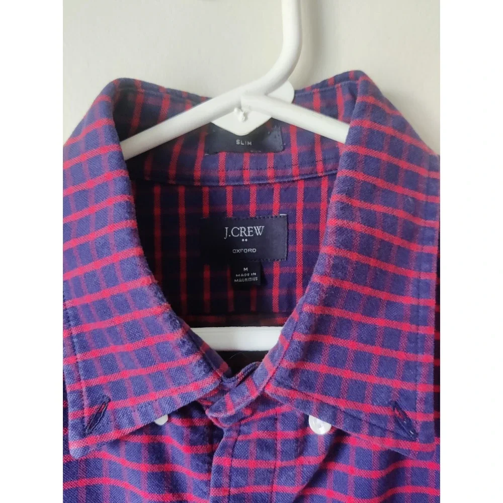 J CREW Oxford Slim Long Sleeve Button Down Blue /Red Size Medium 100%‎ Cotton
